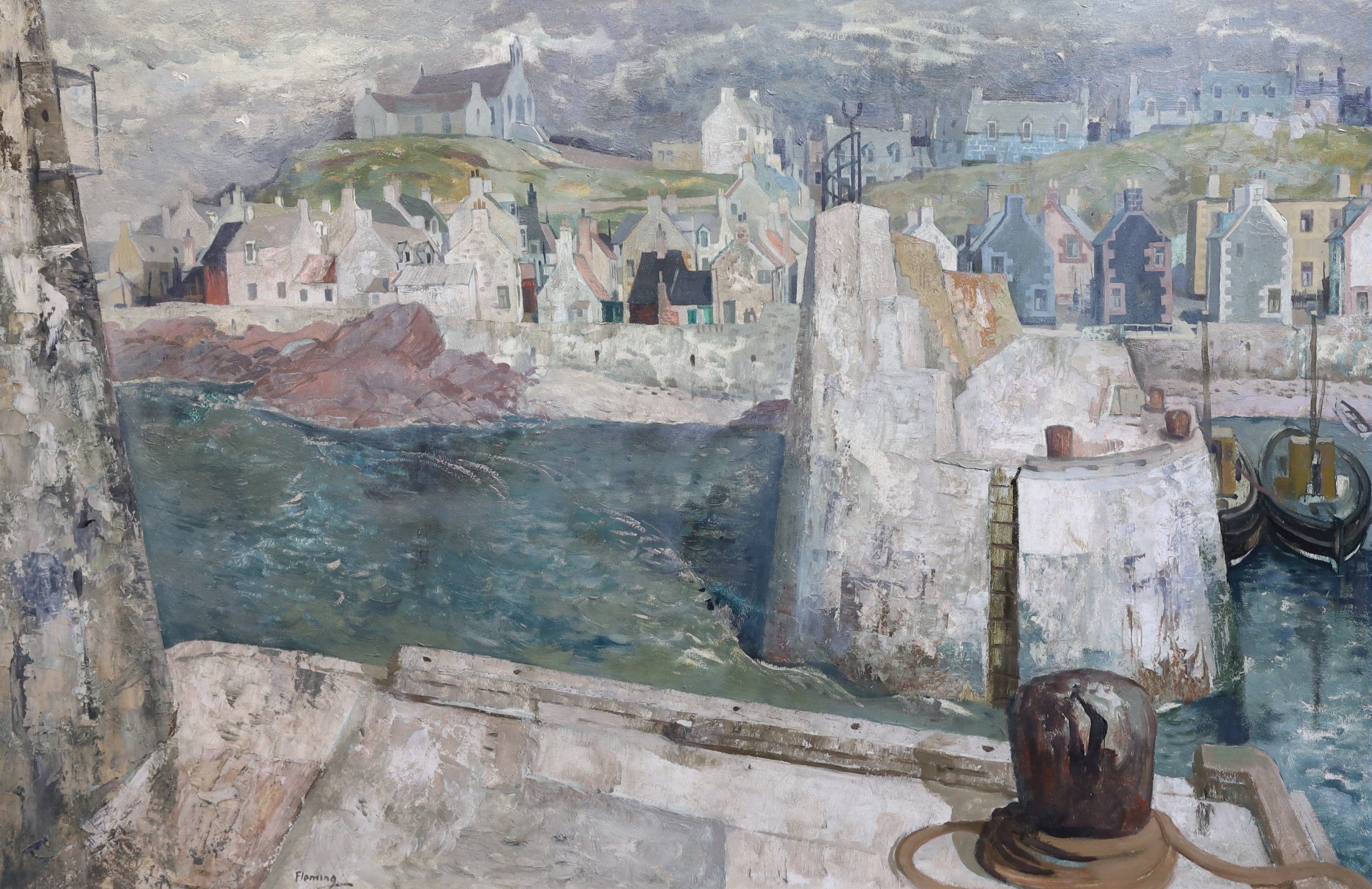 Ian Fleming R.S.A., R.S.W., R.G.I., L.L.D. (1906-1990), 'Findochty', oil on board, 76 x 117cm